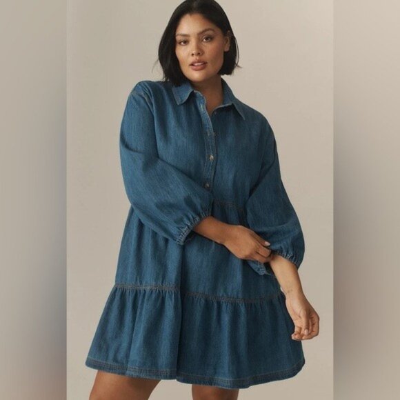 Anthropologie Dresses & Skirts - NWT Size 3X -The Bettina 100% Cotton Denim Tiered Mini Shirt Dress (NWT US$ 148)